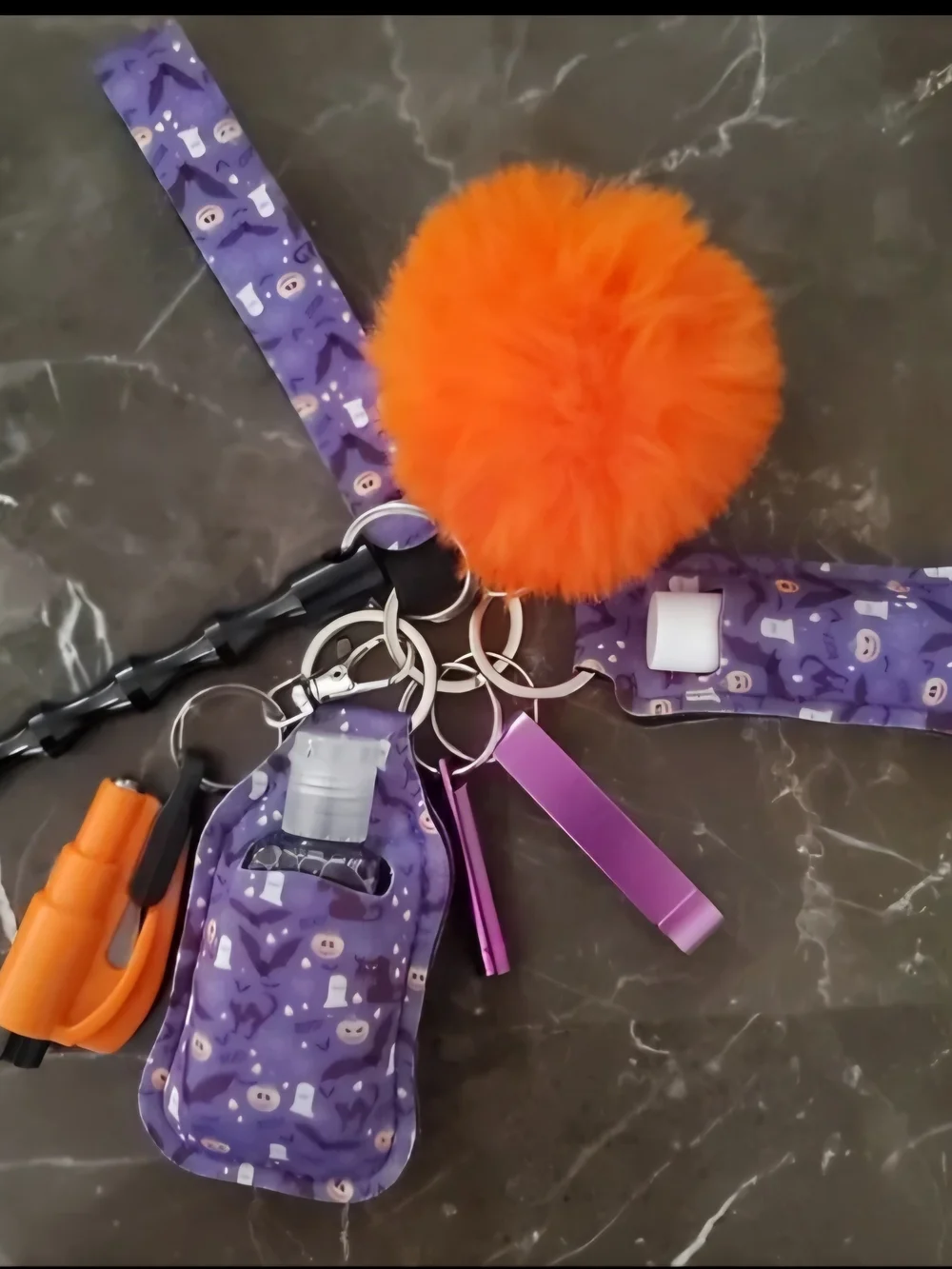 Kids Halloween Pumpkin Keychain with Orange Pom Pom Set Of 3